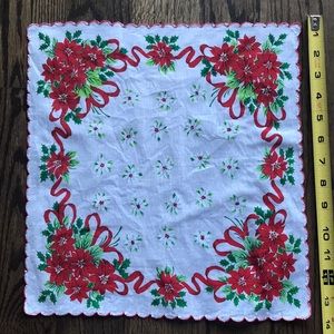 Vintage poinsettia and ribbons handkerchief